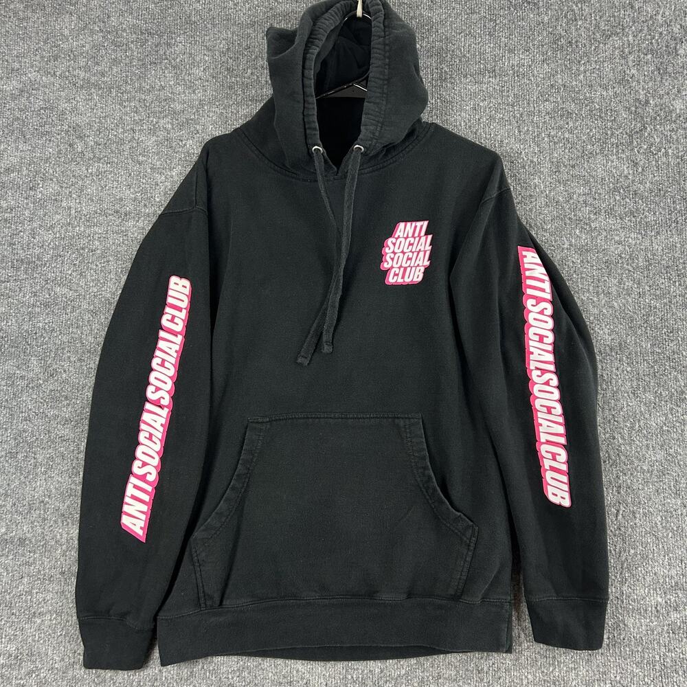 Anti Social Social Club Hoodie Mens Medium Black Pink Logo Graphic Streetwear